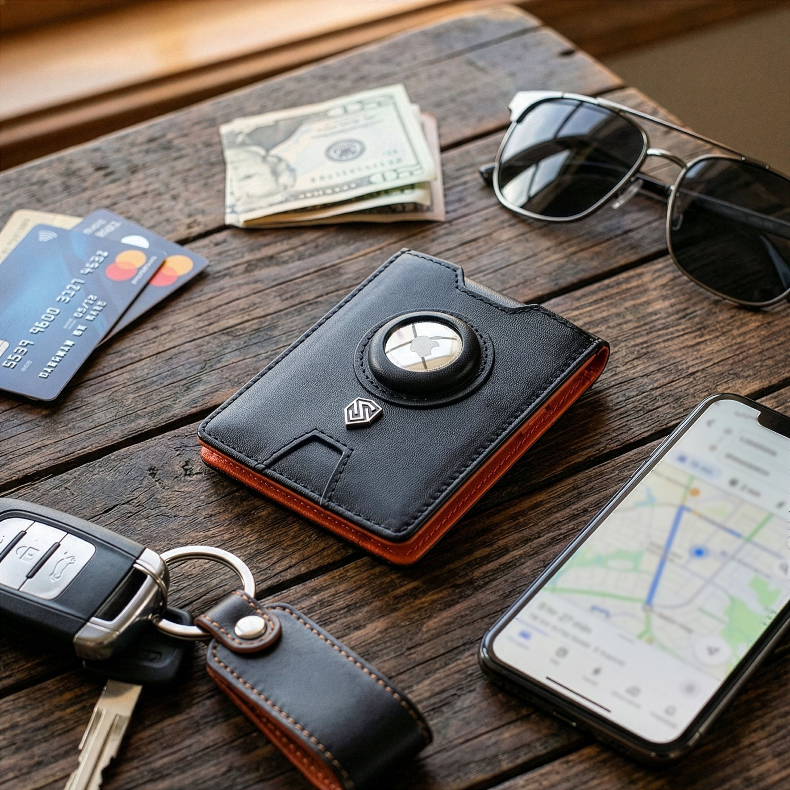 Vīriešu ādas maks Stevens Airtag BLK/ORA S185