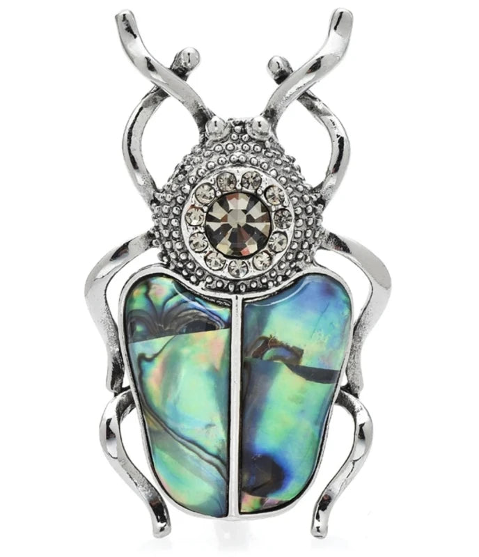 Greznā sudraba krāsas piespraude "Skarabejs" ar pērleni un cirkoniju
