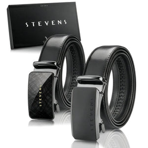 Vyriškas odinis automatinis diržas STEVENS, juodas, 2 dalių dovanų rinkinys D39736