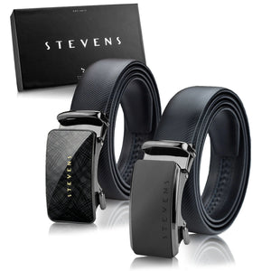Vyriškas odinis automatinis diržas STEVENS, juodas, dovanų rinkinys D39751
