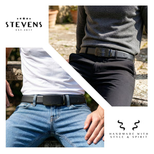 Vyriškas odinis automatinis diržas STEVENS, juodas, dovanų rinkinys D39751