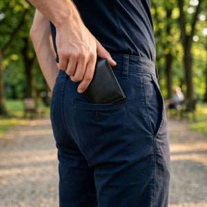 Juodas odinis RFID dėklas kortelėms ir automobilio registracijos liudijimui STEVENS D40040