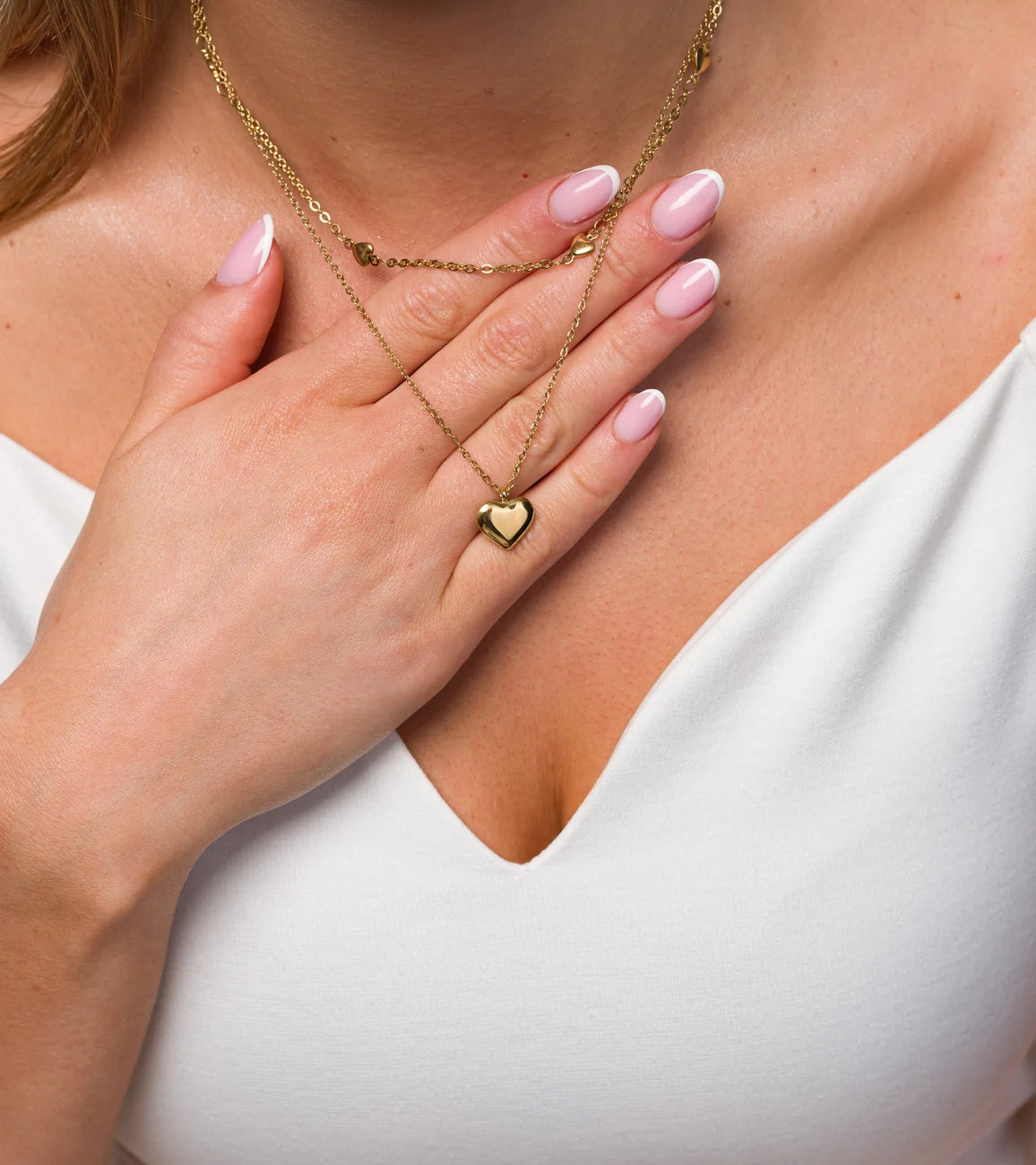 Eleganta dubultā zelta ķēdīte ar sirsniņām, ķirurģiskais tērauds