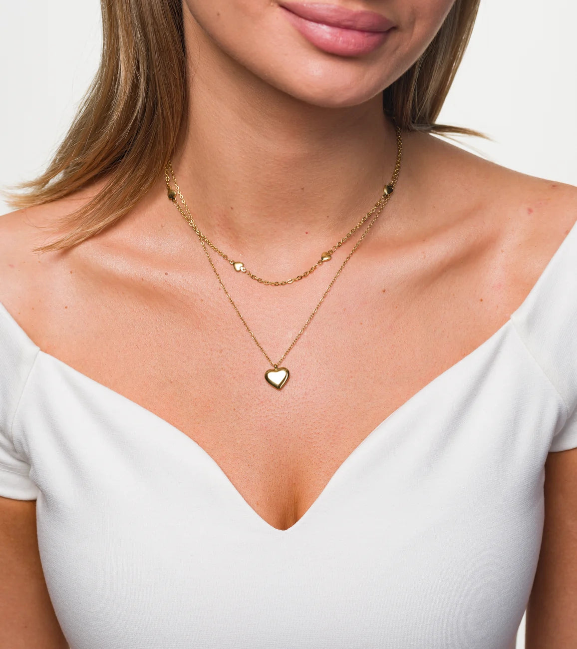 Eleganta dubultā zelta ķēdīte ar sirsniņām, ķirurģiskais tērauds