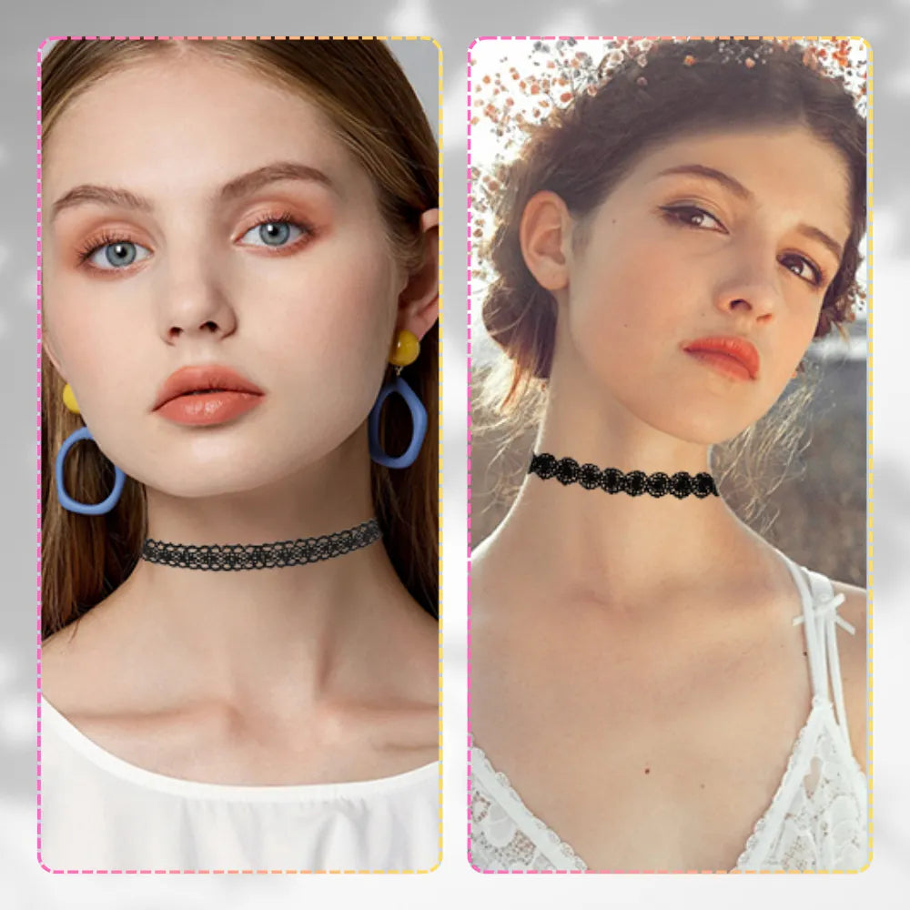 Melnu mežģīņu kaklarotu komplekts (12 gab.)