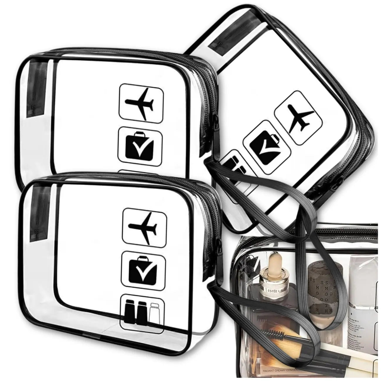 Caurspīdīgs kosmētikas maciņš, 3 gab. komplekts