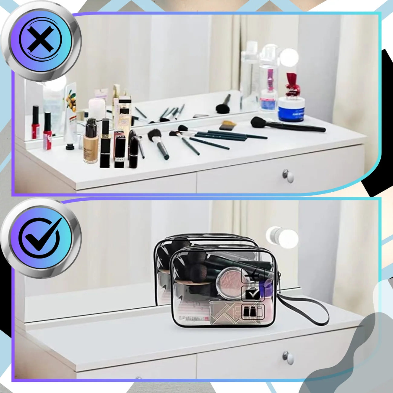 Caurspīdīgs kosmētikas maciņš, 3 gab. komplekts