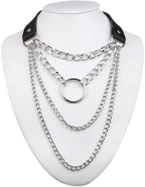 Melna ādas kaklarota ar ķēdītēm