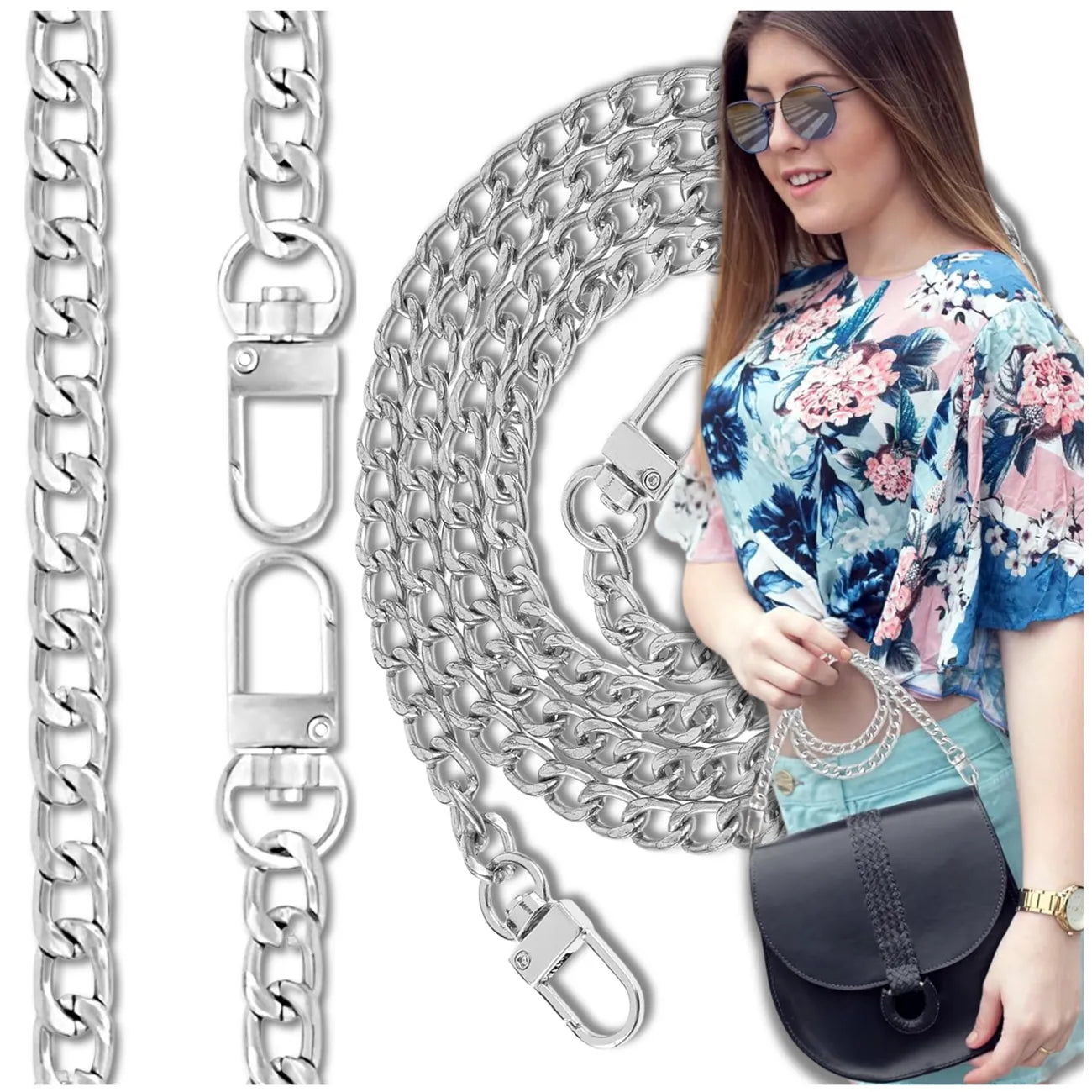 Sidabrinė metalinė rankinės grandinėlė 120 cm D15