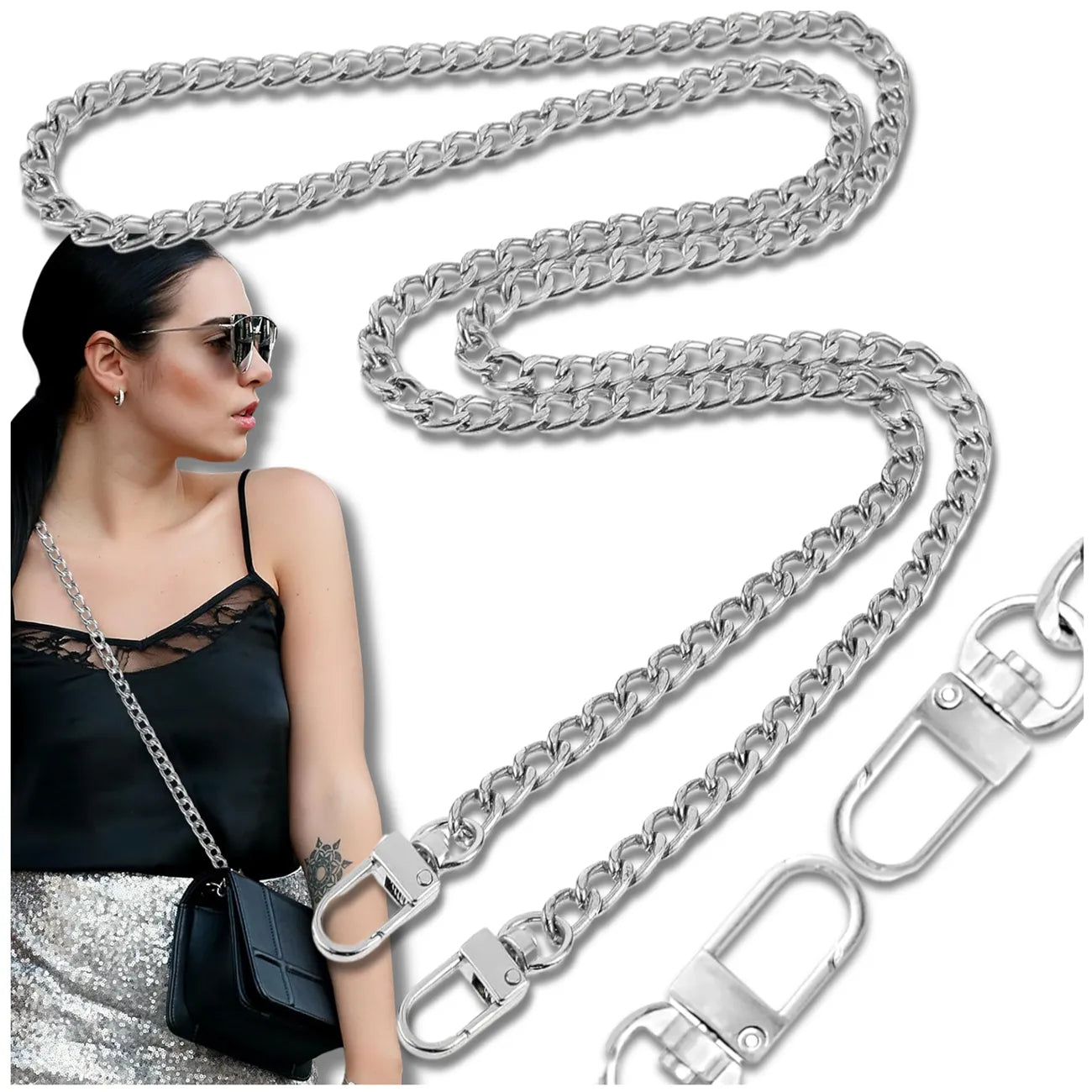 Sidabrinė metalinė rankinės grandinėlė 120 cm D15