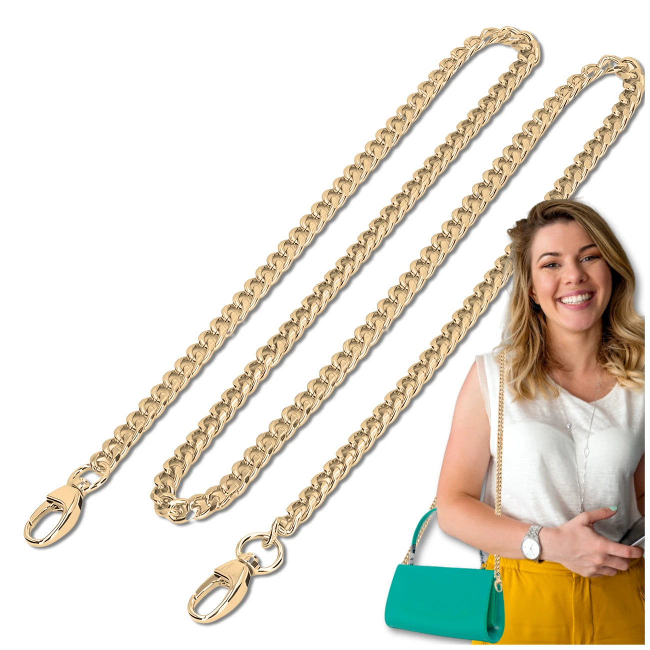 Rankinės dirželis auksinis metalinis 100 cm D25