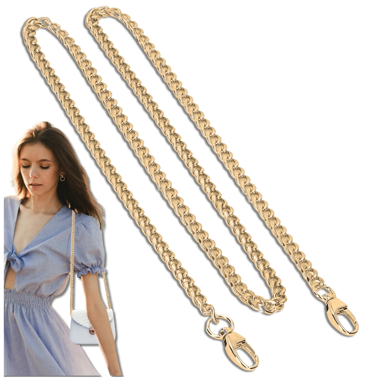 Rankinės dirželis auksinis metalinis 100 cm D25