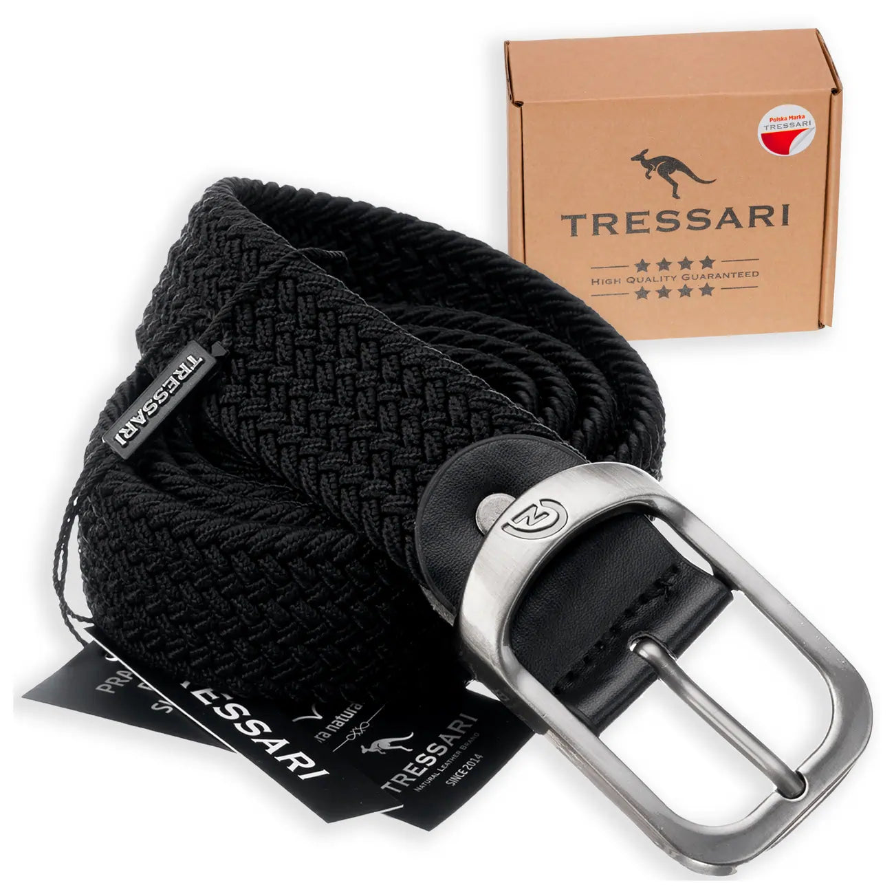 Pīta josta Tressari, melna, sudraba sprādze