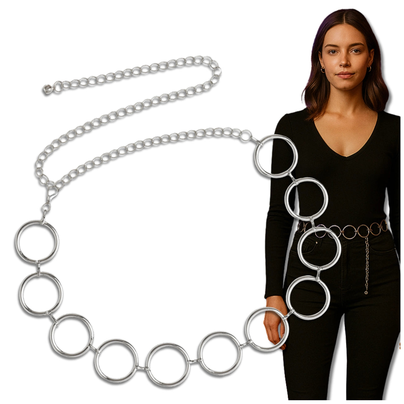 Sidabrinis metalinis grandinėlės diržas „Očkos“ D24