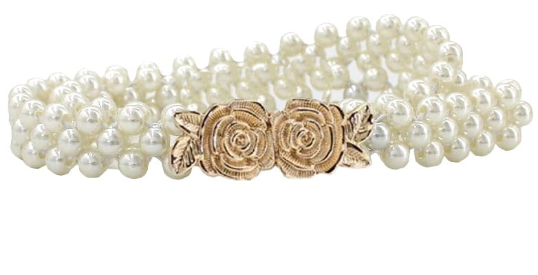 Siauras baltas elastingas perlinis diržas D12