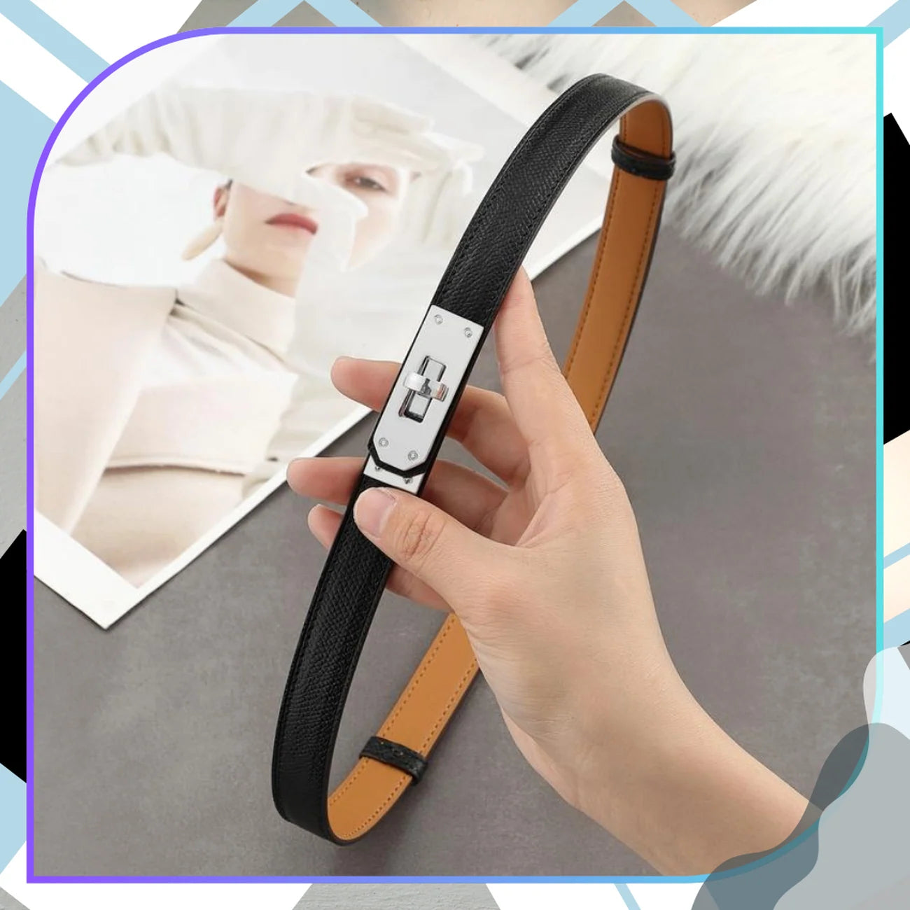 Sieviešu šaura ādas josta ar sudraba sprādzi