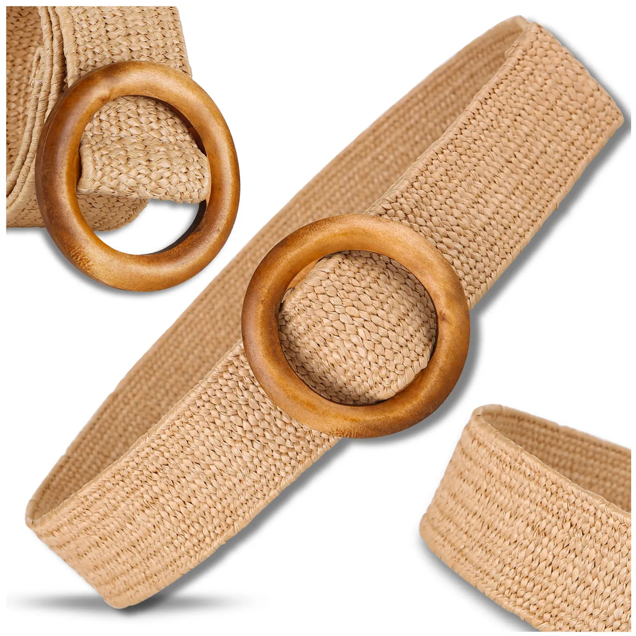 Platus šiaudinis elastingas diržas su apvalia sagtimi D20