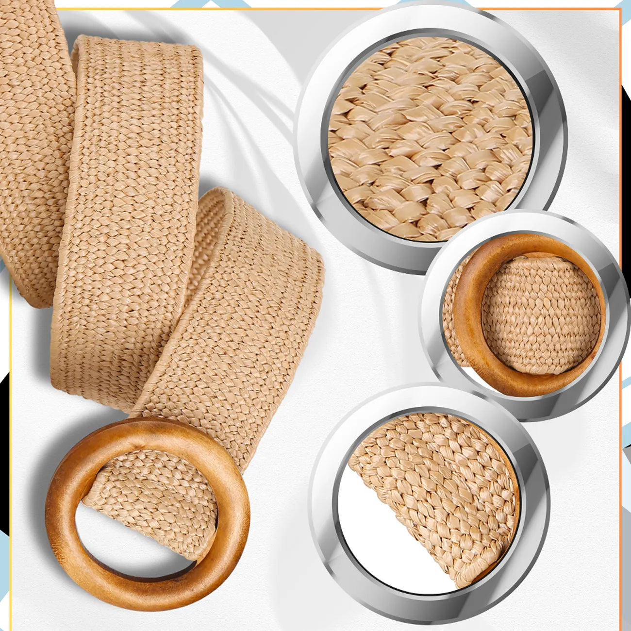 Platus šiaudinis elastingas diržas su apvalia sagtimi D20