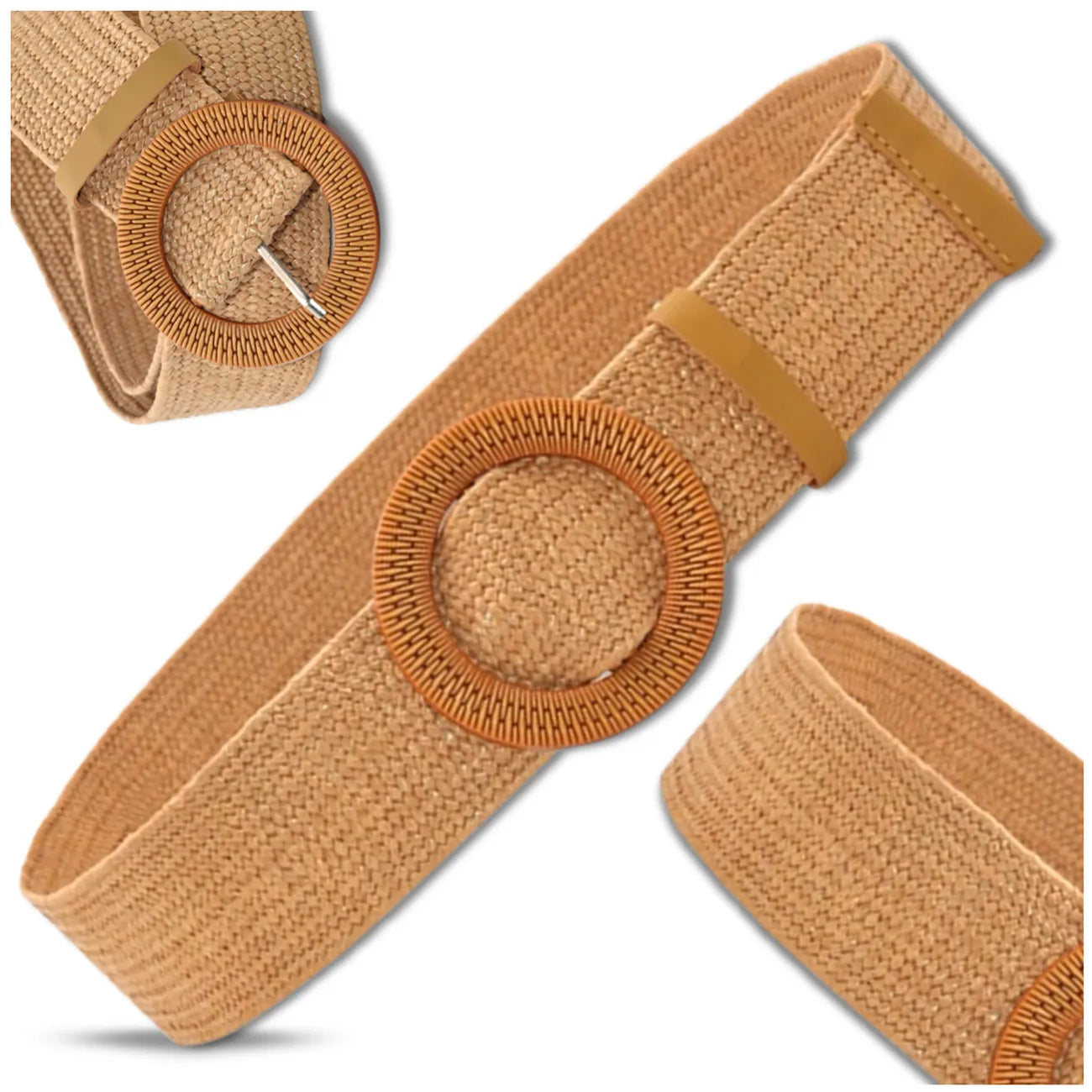 Platus šiaudinis elastingas diržas su apvalia sagtimi D19