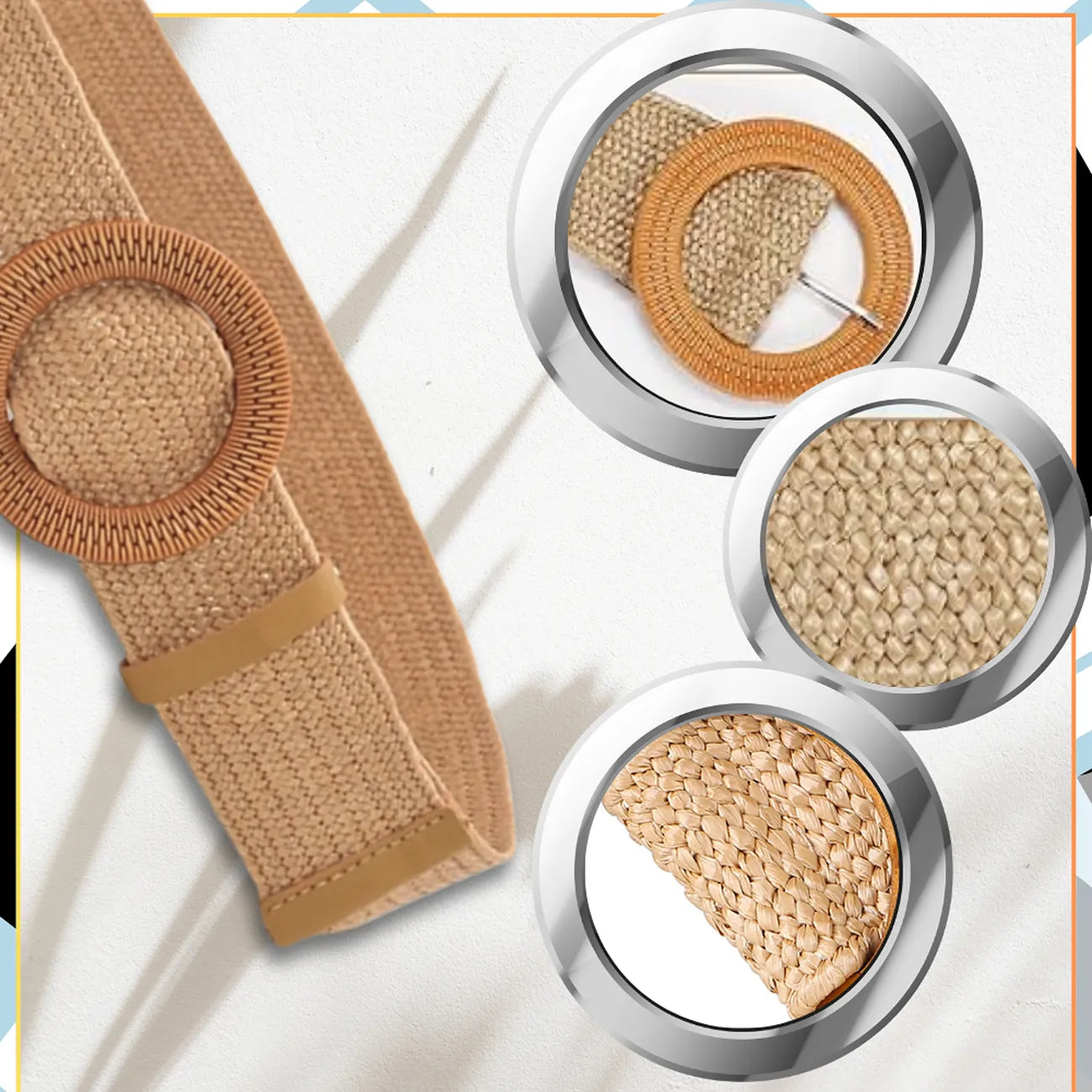 Platus šiaudinis elastingas diržas su apvalia sagtimi D19