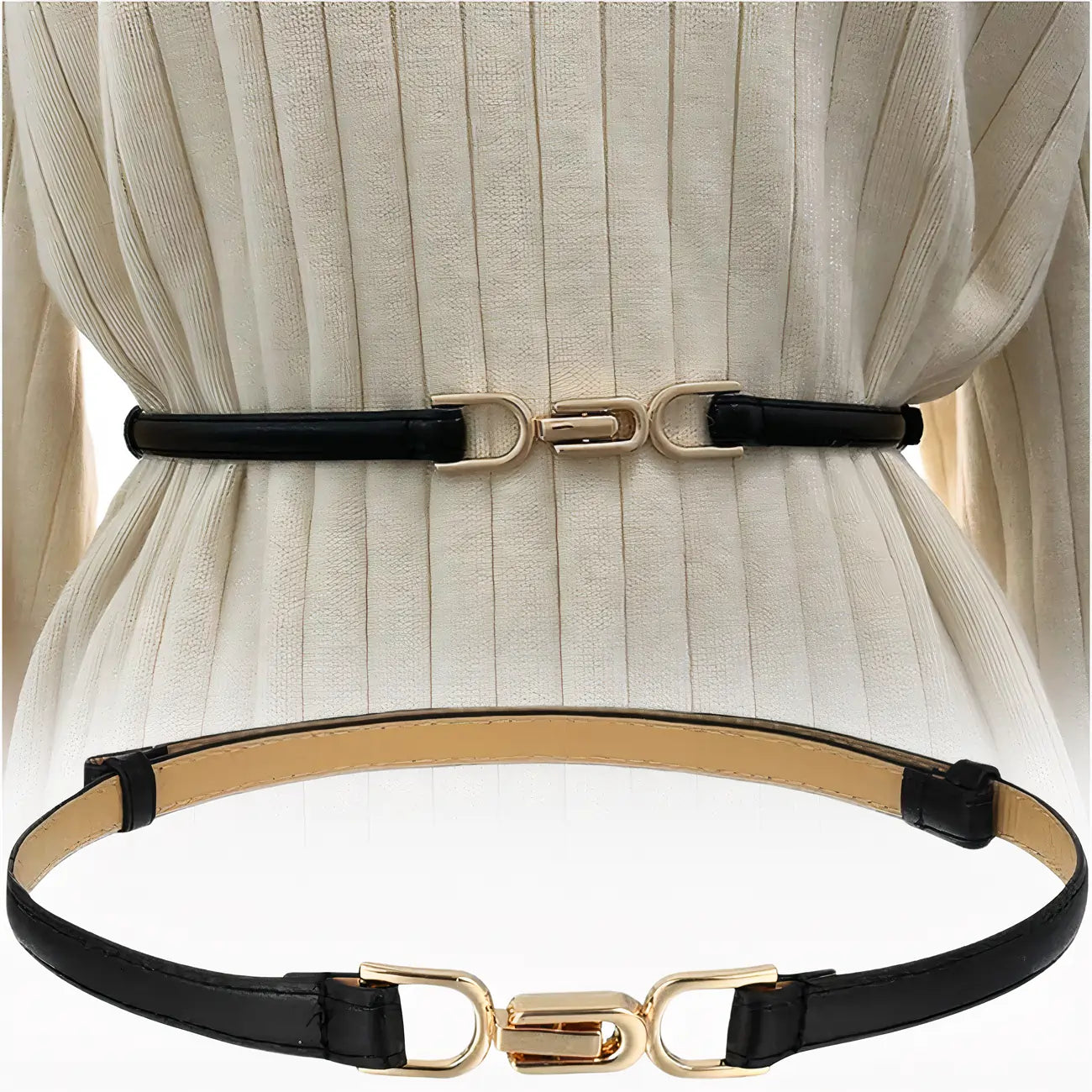 Siauras moteriškas odinis diržas su auksine sagtimi D26