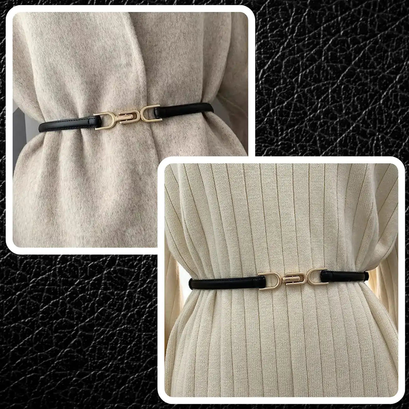 Siauras moteriškas odinis diržas su auksine sagtimi D26