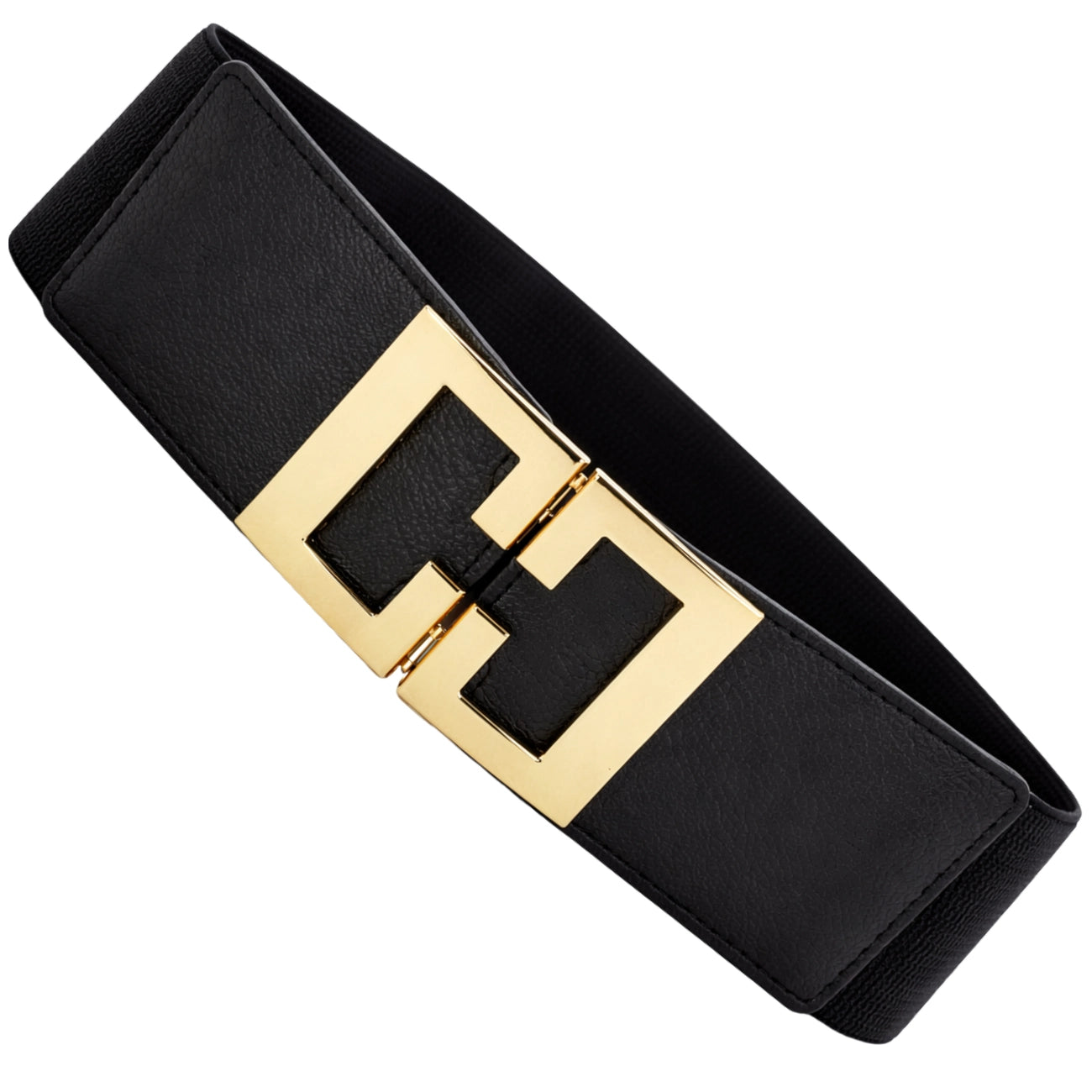 Platus elastingas diržas suknelėms, juodas–auksinis D5