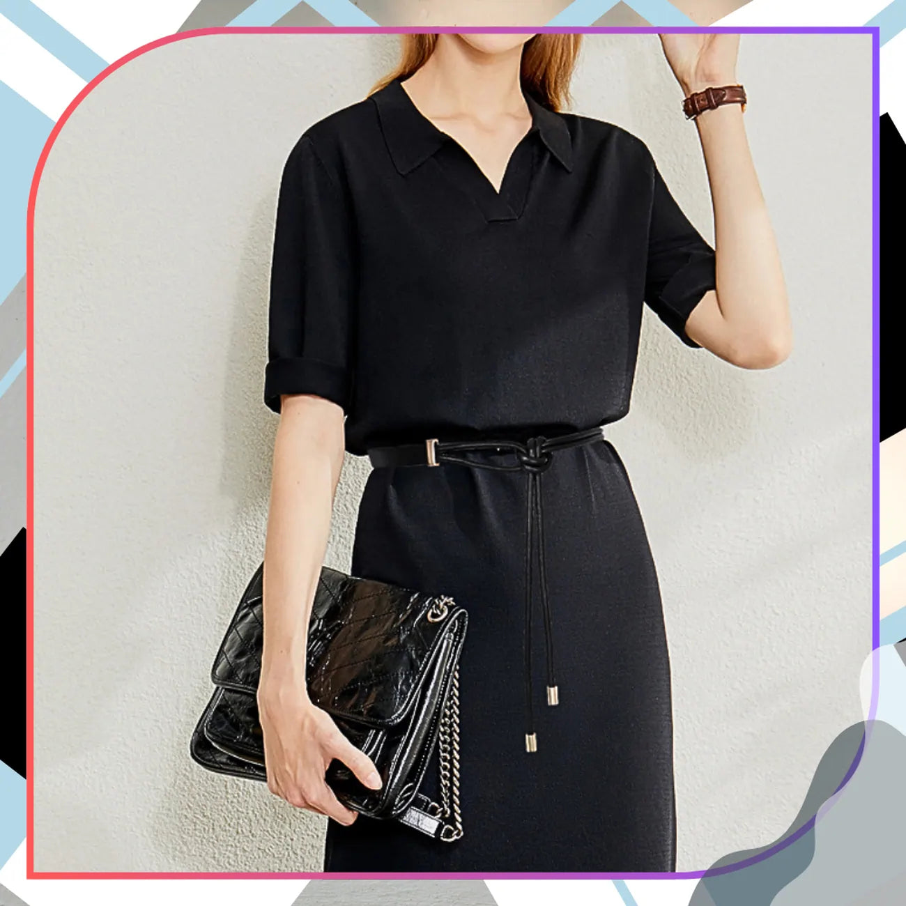 Sieviešu šaura ādas josta melna eleganta