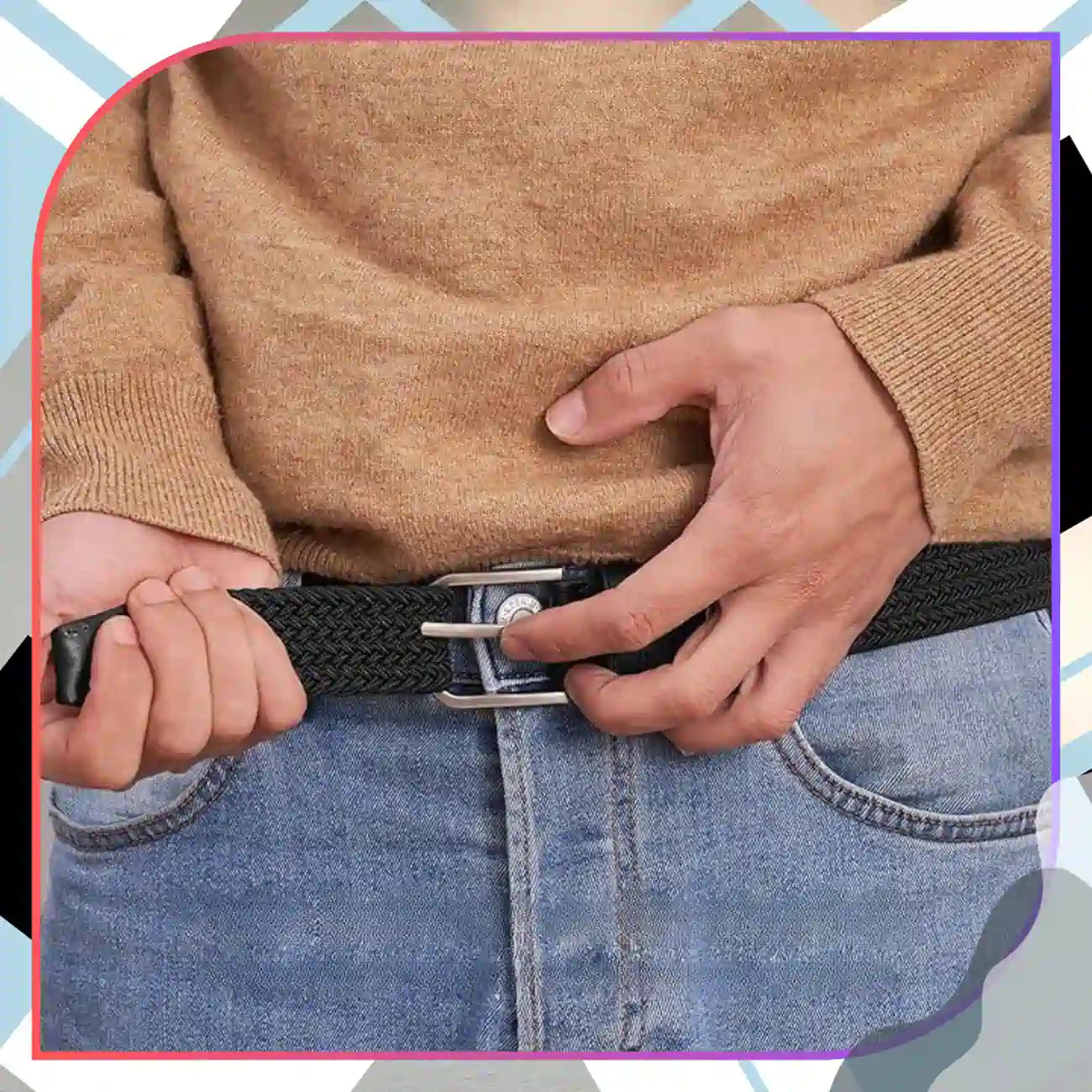 Elastīga melna josta bez caurumiem