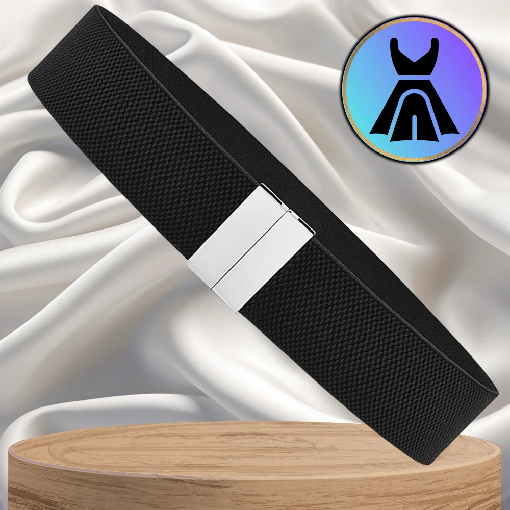 Elastingas juodas moteriškas diržas su sidabrine sagtimi D18