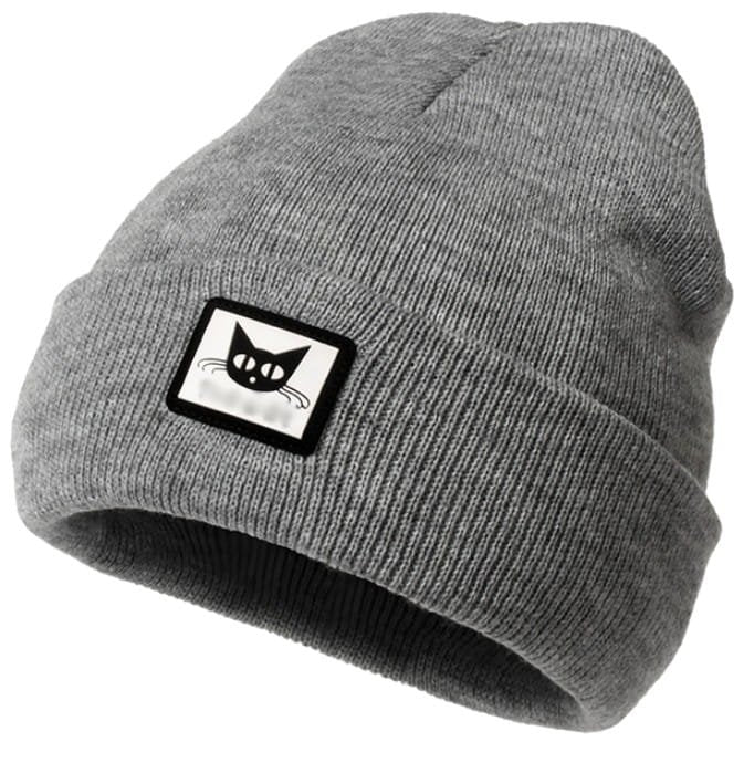 Moteriška šilta beanie kepurė su katinu, pilka