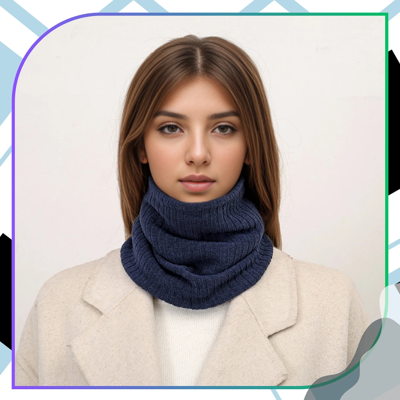 Žieminis šiltas kaklo šalikas, mėlynas, akrilas
