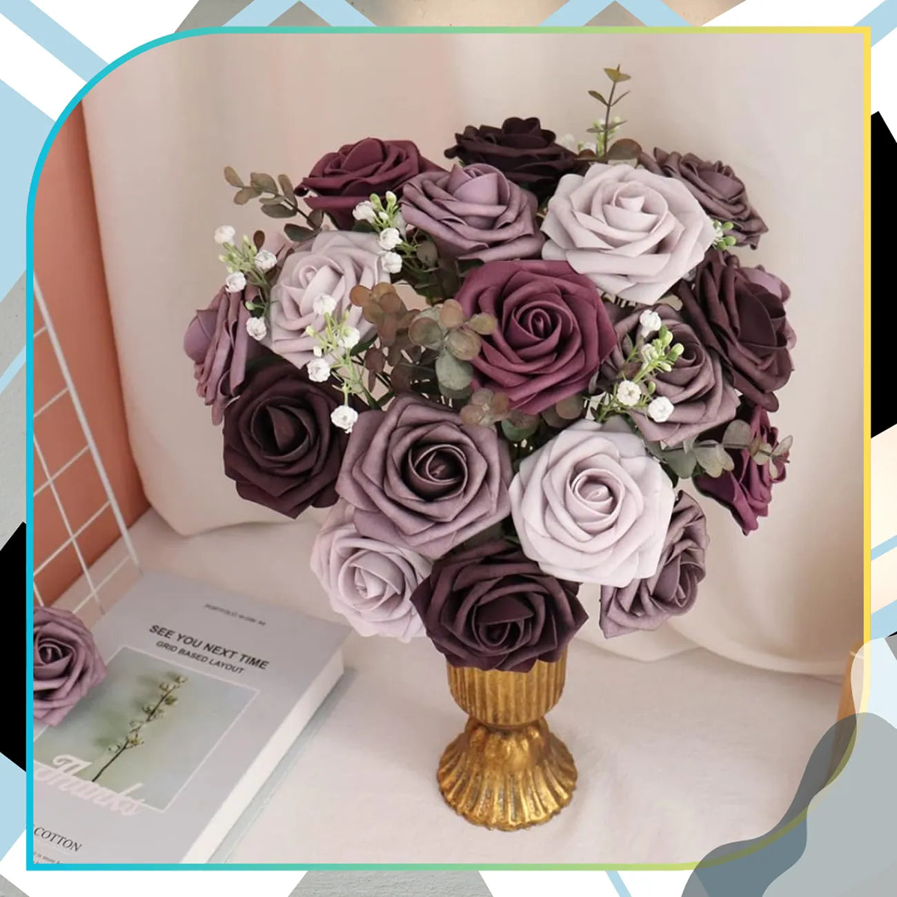 Rožu pušķis, 25 gab. krāsaini dekoratīvi mākslīgie ziedi