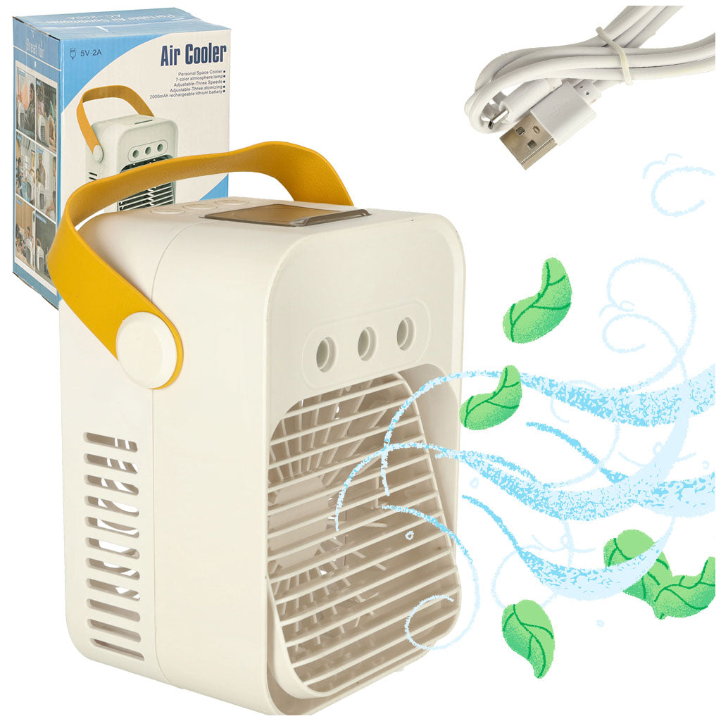 Pārnēsājams USB balts galda ventilators un mitrinātājs