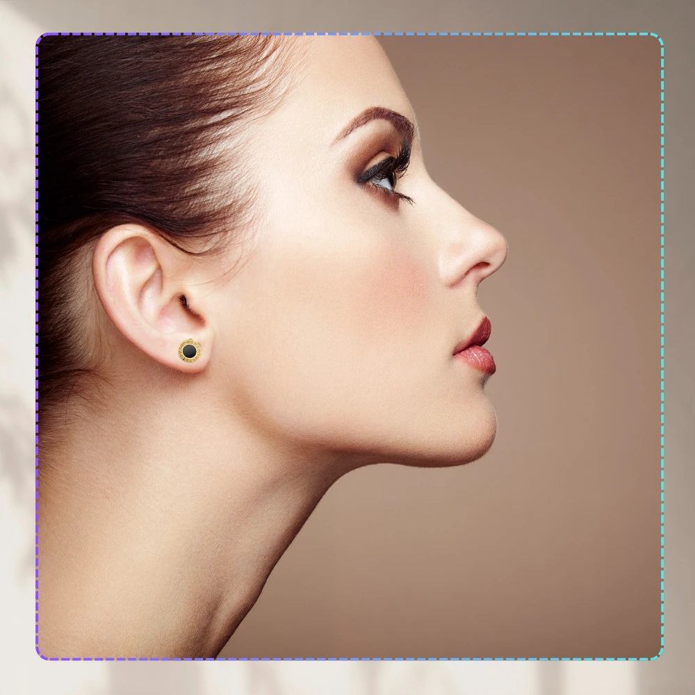 Apzeltīti auskari ar melnu akcentu, ķirurģiskais tērauds