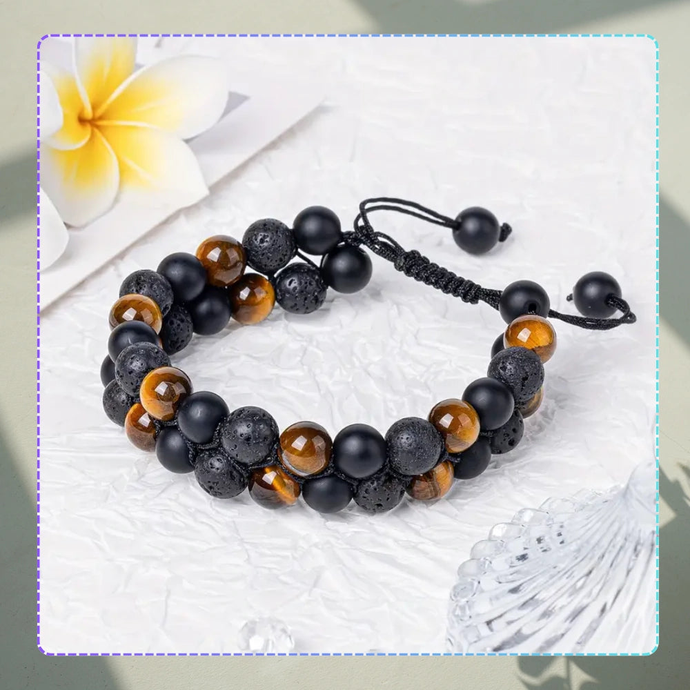 Aproce no dabīgiem akmeņiem - tīģera acs un vulkāniskais iezis