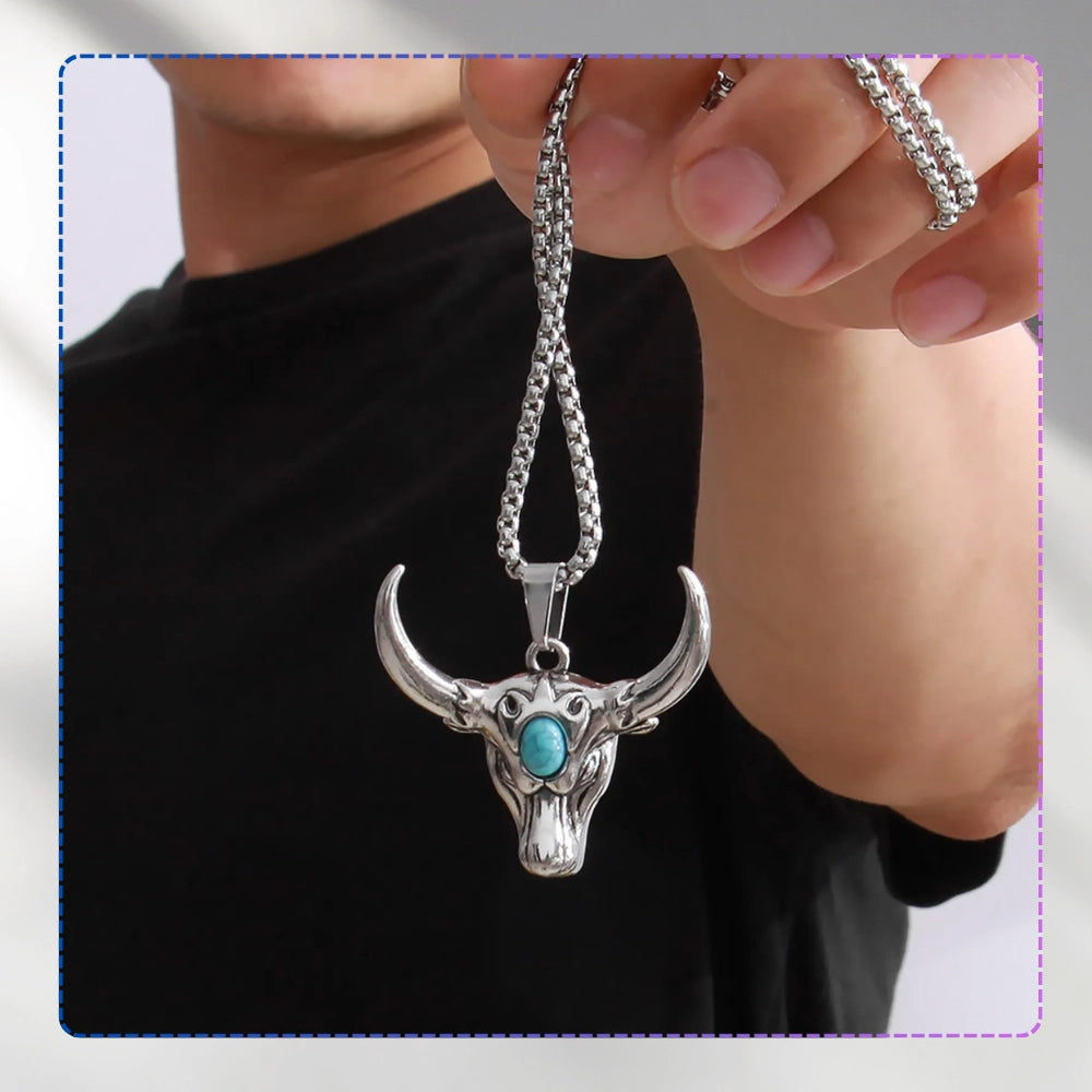Vīriešu kaklarota ar vērša galvu, nerūsējošais tērauds