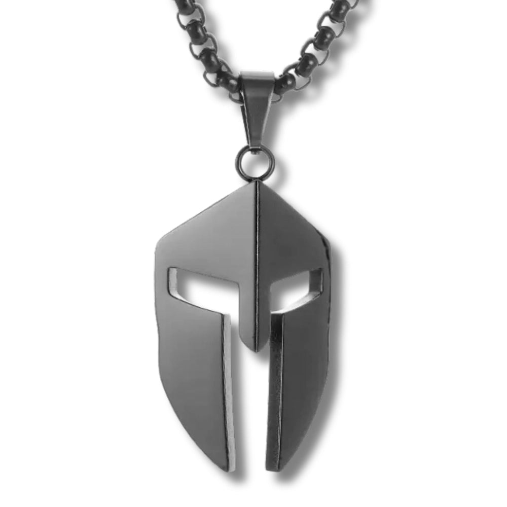 Vīriešu melna tērauda kaklarota ar spartiešu ķiveri