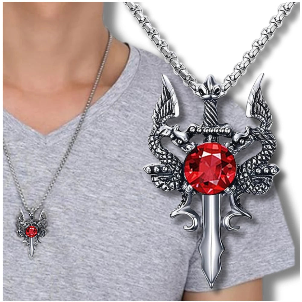 Vīriešu sudraba krāsas kaklarota ar pūķa zobenu