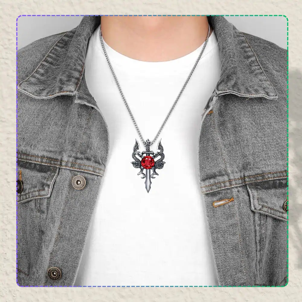 Vīriešu sudraba krāsas kaklarota ar pūķa zobenu