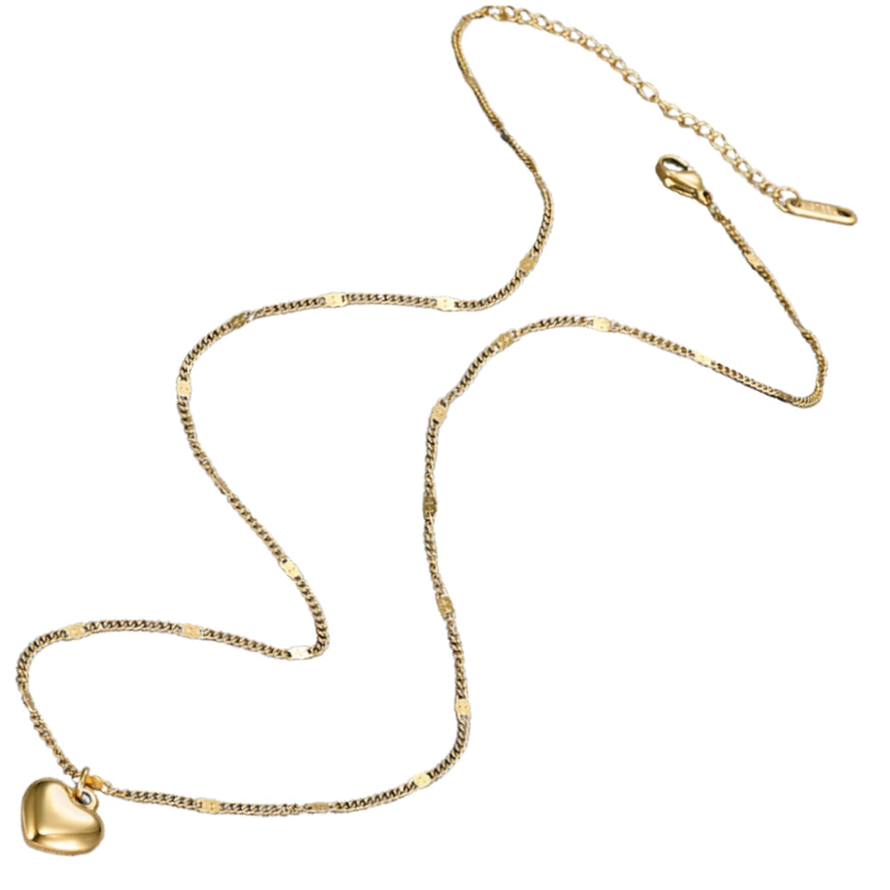 Zelta kaklarota ar sirds formas kulonu, ķirurģiskais tērauds