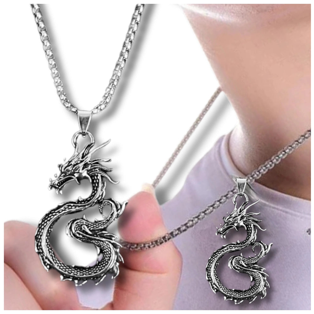 Vīriešu sudraba pūķa kulons (60 cm)