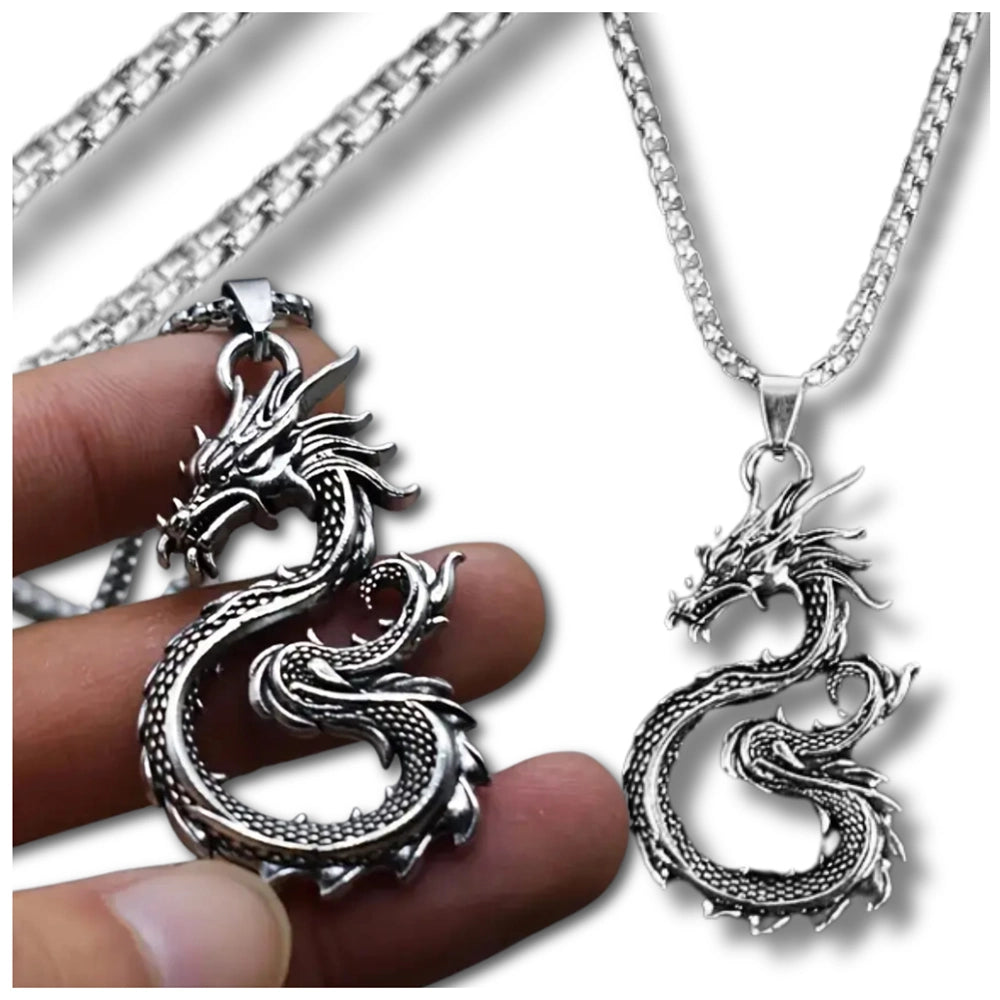 Vīriešu sudraba pūķa kulons (60 cm)