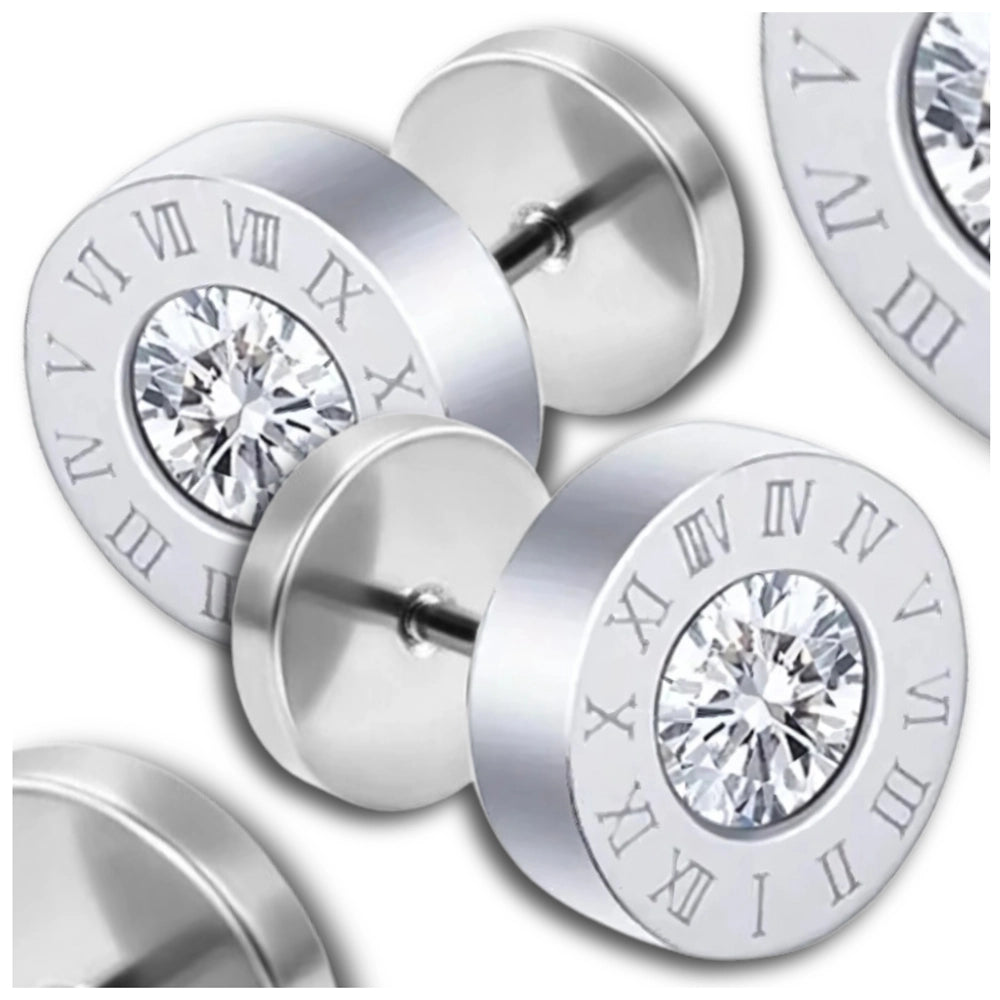 Sudraba krāsas auskari ar cirkoniem, ķirurģiskais tērauds (9 mm)