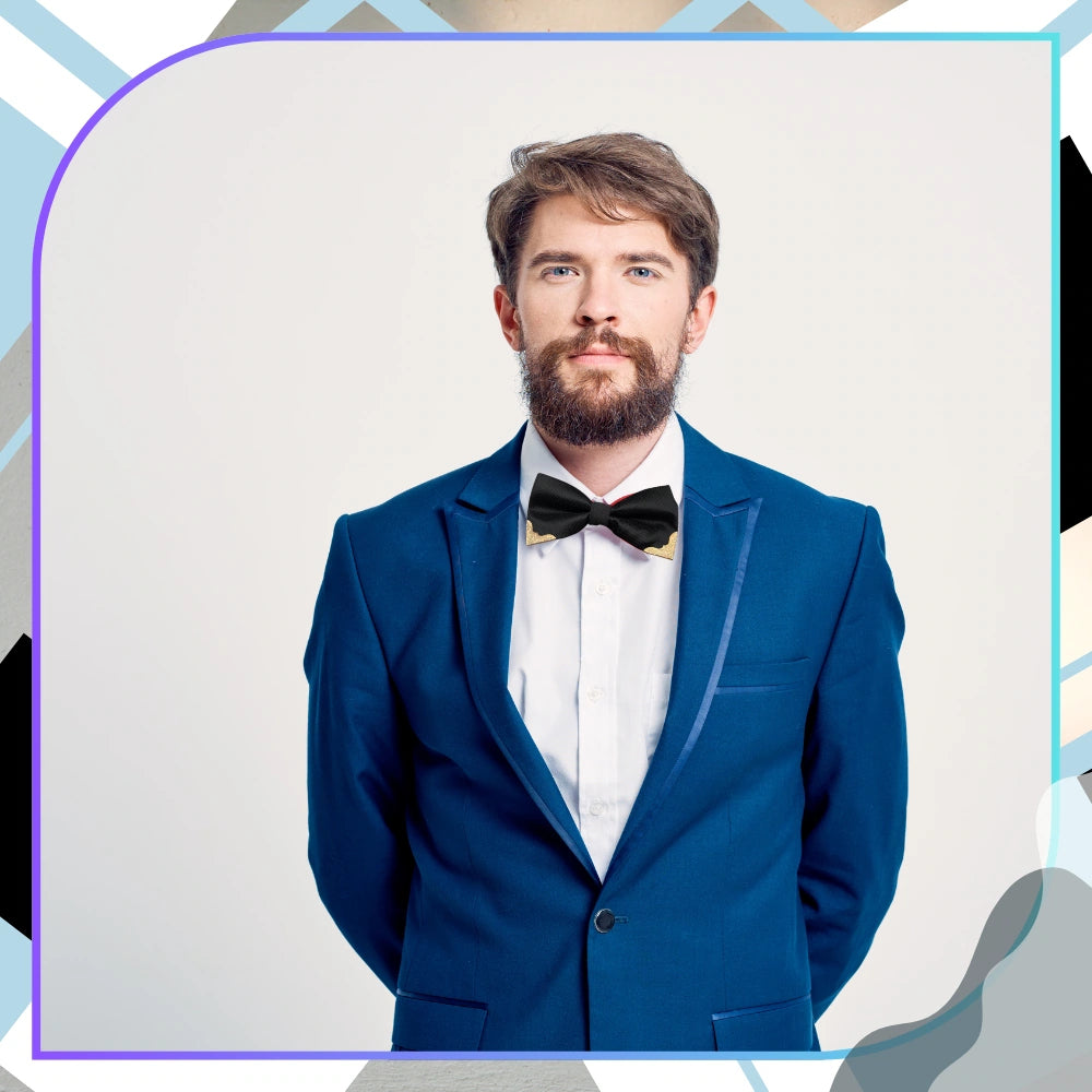 Vīriešu melns regulējams tauriņš ar rotājumiem