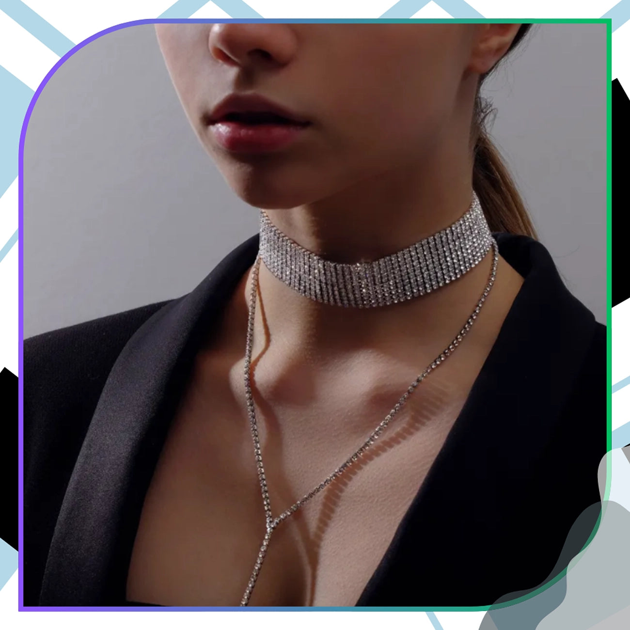 Gara sudraba kaklarota ar cirkoniem (10 rindas)