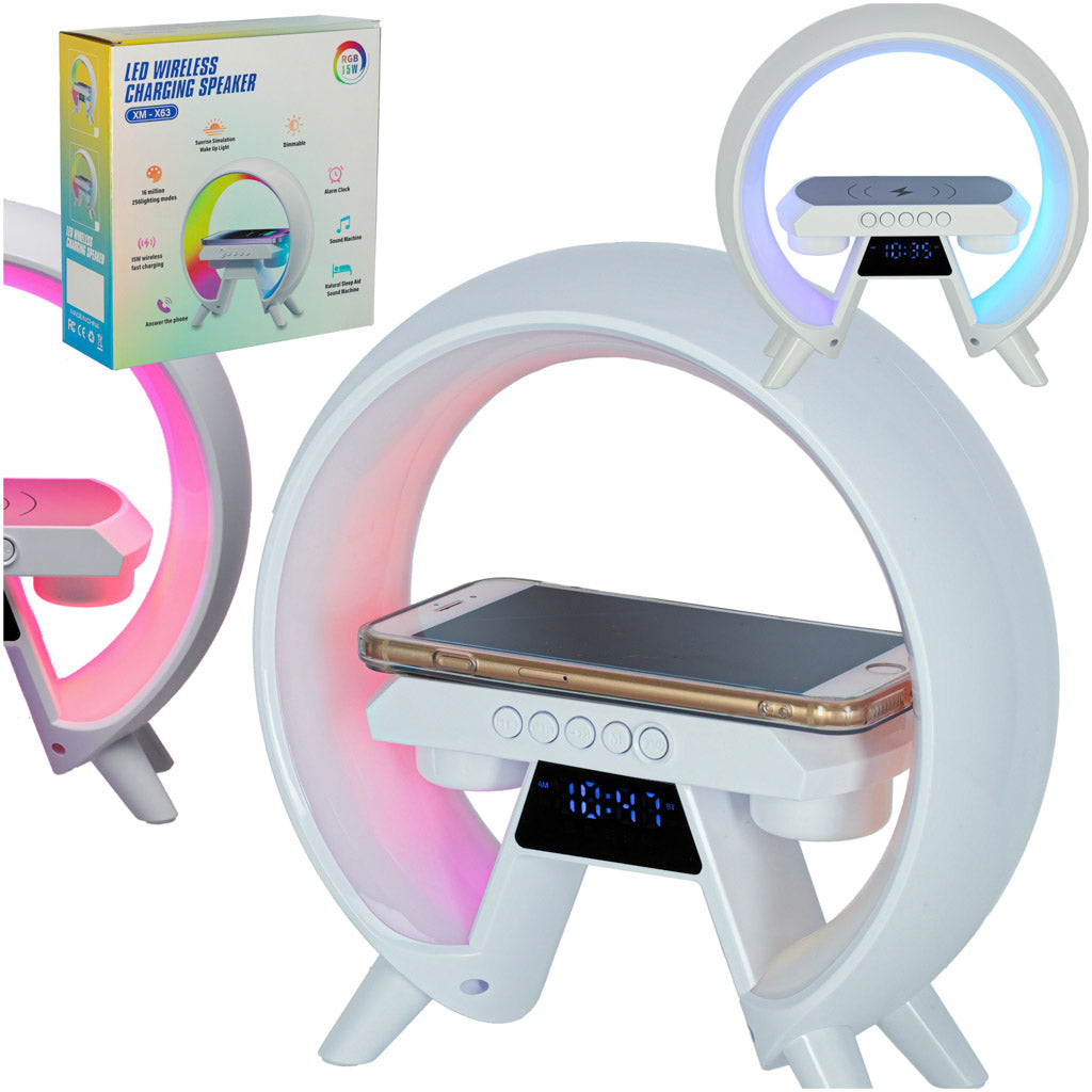 LED naktslampiņa spēlēm ar RGB, skaļruni, bezvadu lādētāju, radio un modinātāju