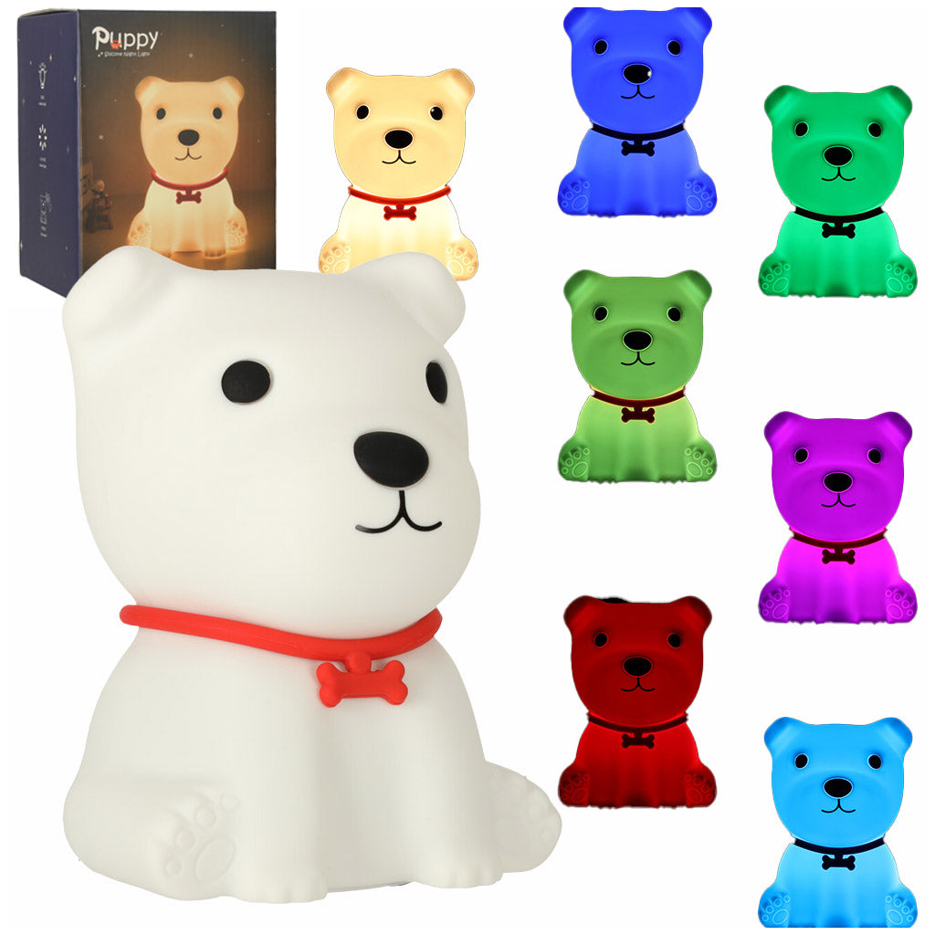 Bērnu naktslampiņa, silikona, balts kucēns