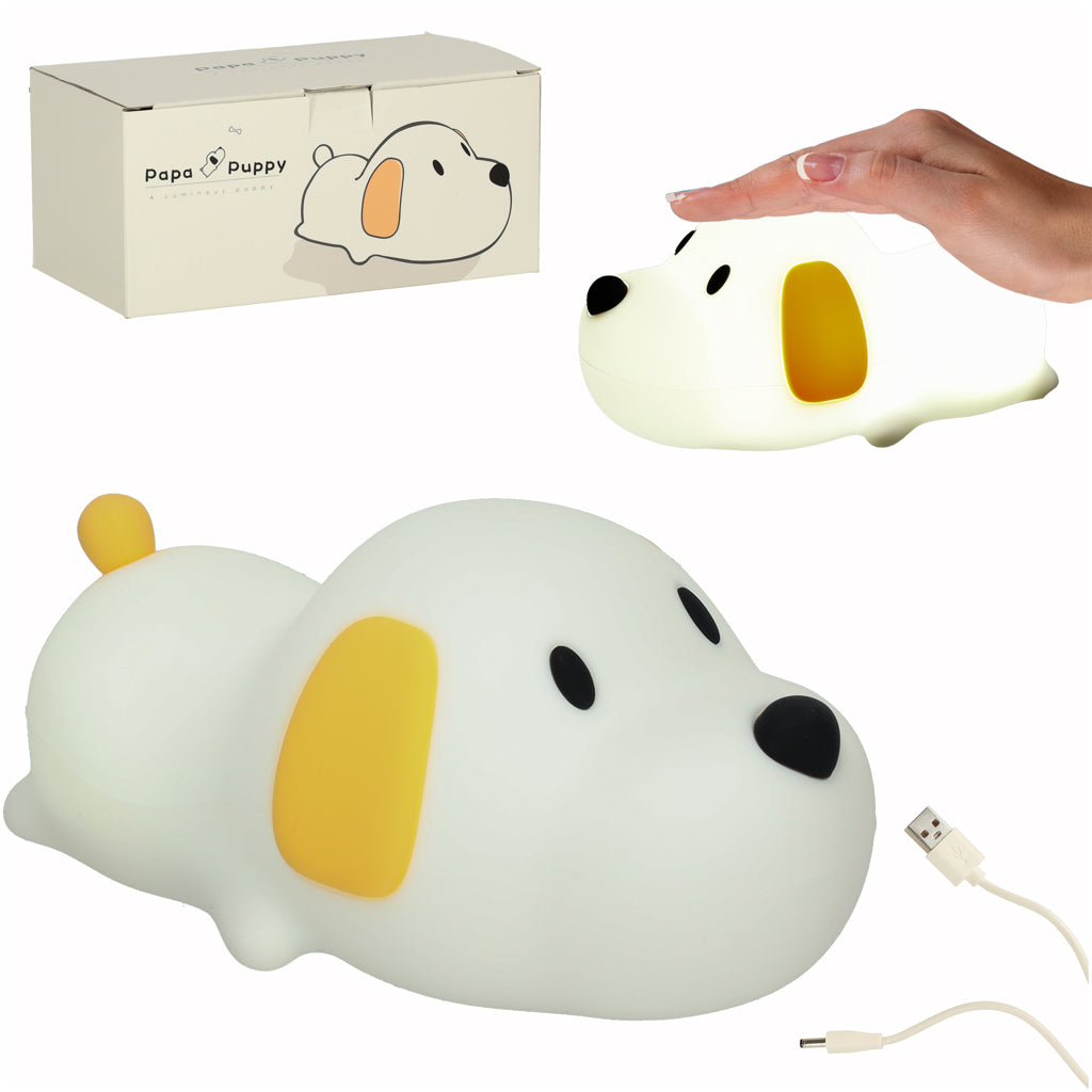 Bērnu naktslampiņa, silikona, LED, balta, kucēns.