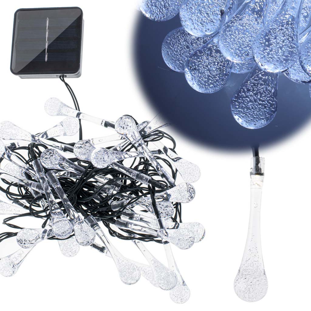 Dārza saules gaismas pilieni 6,5 m 30 LED auksti balta